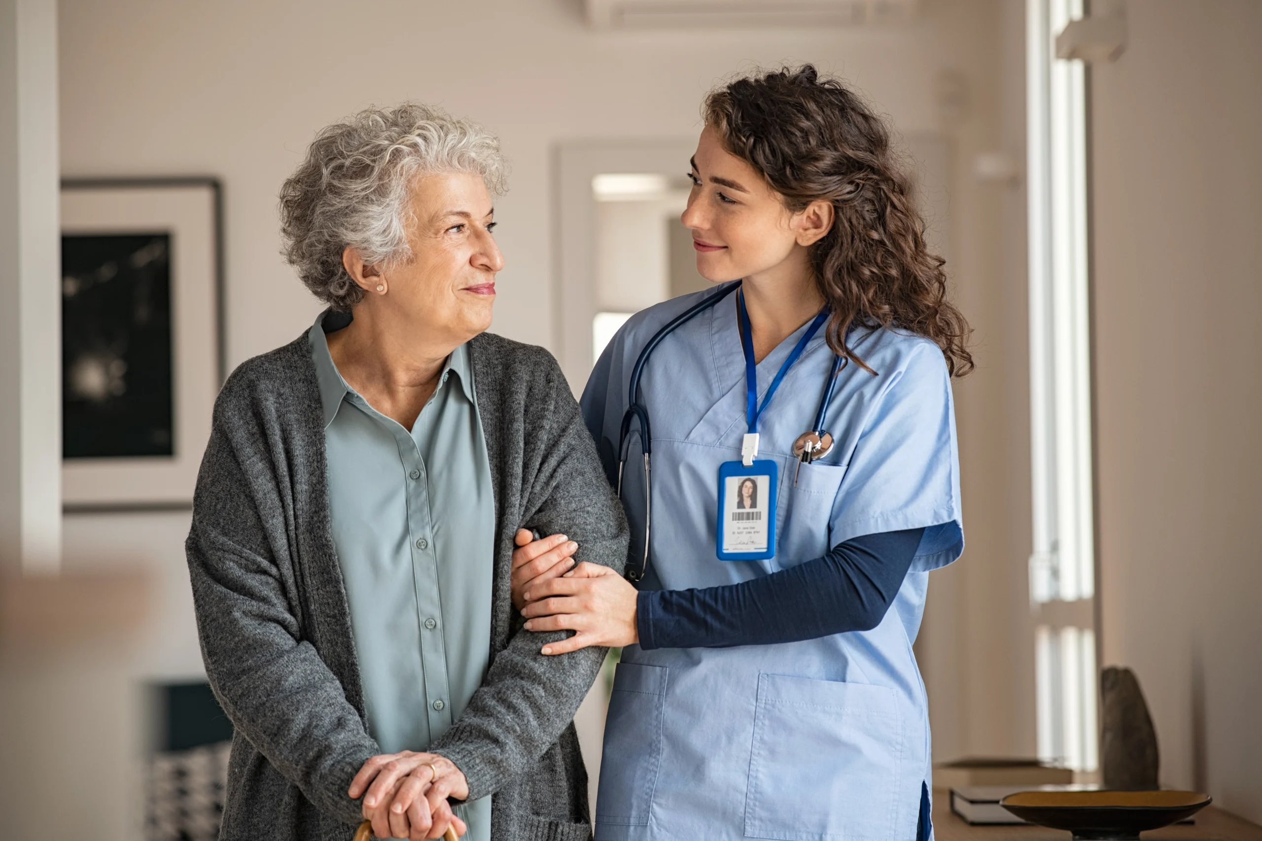 female nurse holding old
